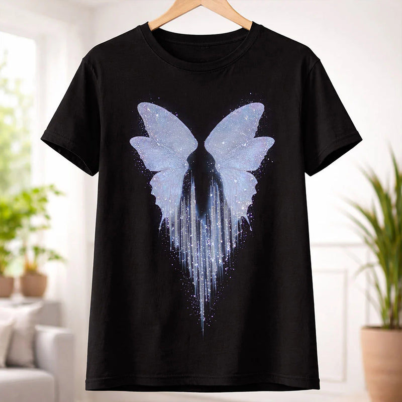 Butterfly Wings Graphic Print Black T-Shirt