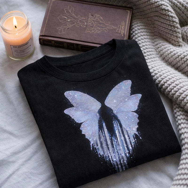 Butterfly Wings Graphic Print Black T-Shirt