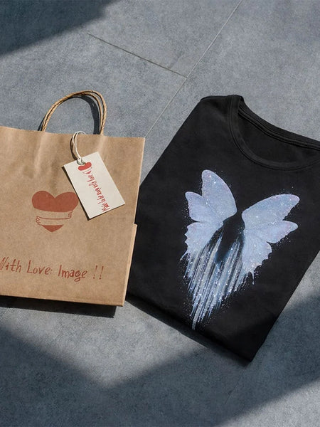 Butterfly Wings Graphic Print Black T-Shirt