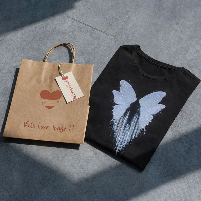 Butterfly Wings Graphic Print Black T-Shirt