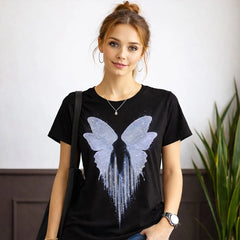 Butterfly Wings Graphic Print Black T-Shirt