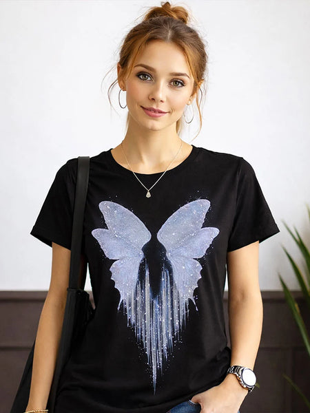 Butterfly Wings Graphic Print Black T-Shirt