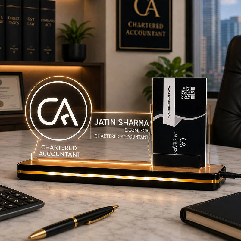 Personalized Chartered Accountant LED Acrylic Business Card Holder