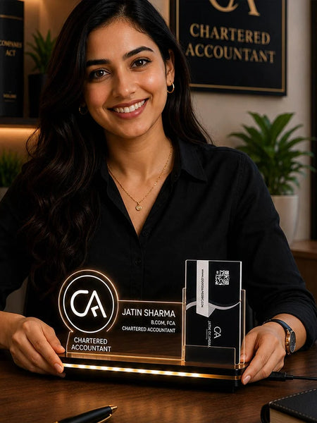 Personalized Chartered Accountant LED Acrylic Business Card Holder