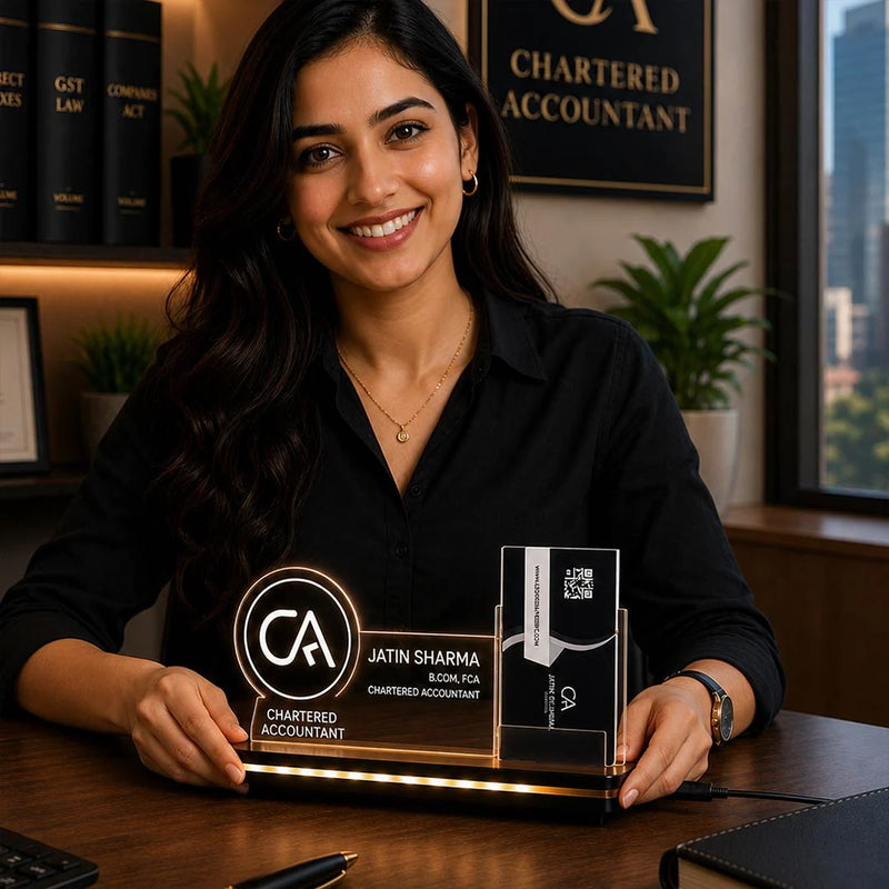 Personalized Chartered Accountant LED Acrylic Business Card Holder