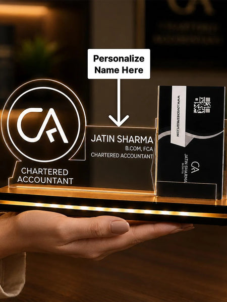 Personalized Chartered Accountant LED Acrylic Business Card Holder