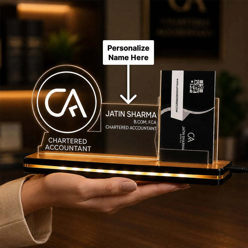 Personalized Chartered Accountant LED Acrylic Business Card Holder