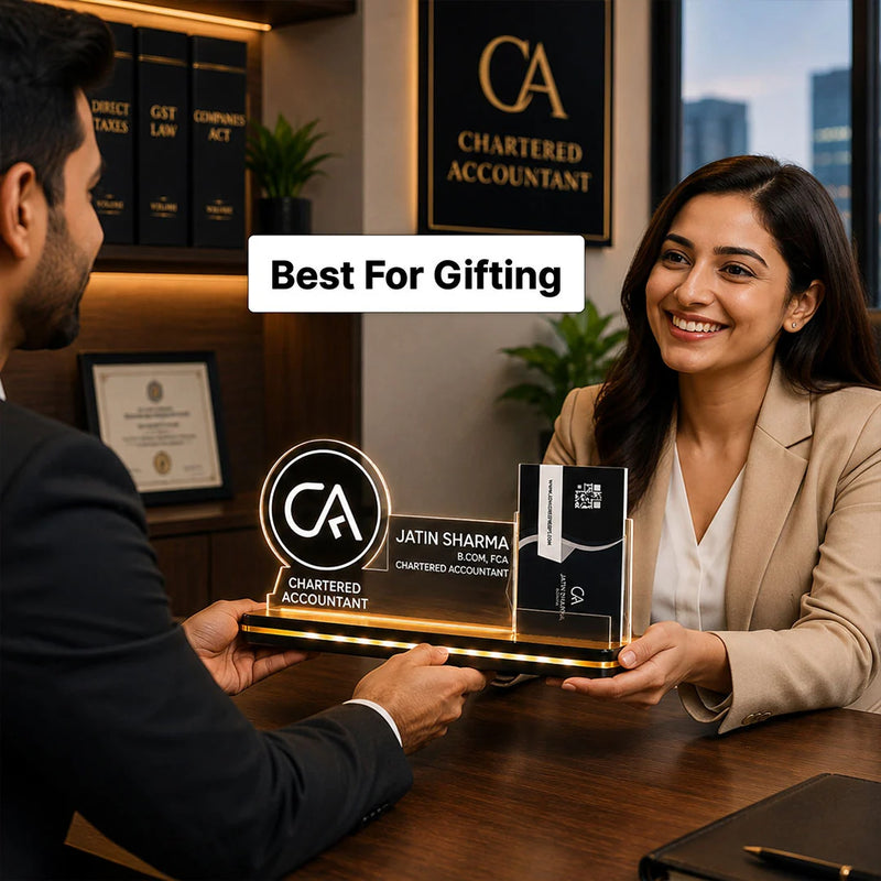Personalized Chartered Accountant LED Acrylic Business Card Holder