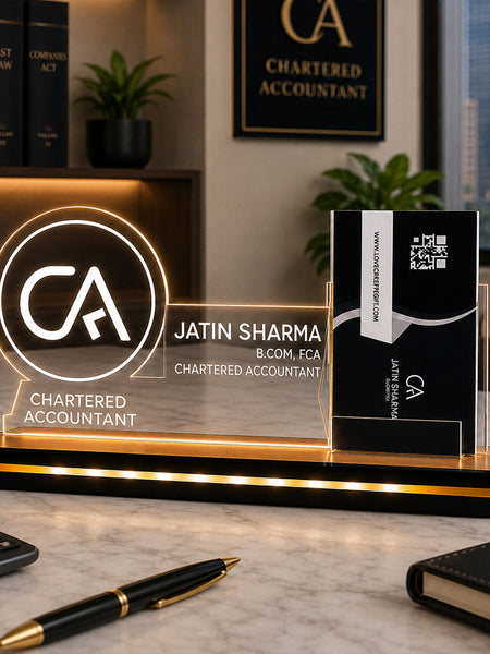 Personalized Chartered Accountant LED Acrylic Business Card Holder