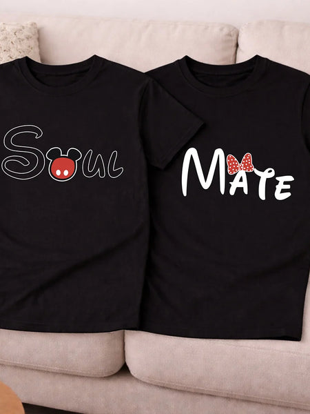 Couple Matching T-Shirts – “Soul Mate” Printed Cotton Tees for Couples