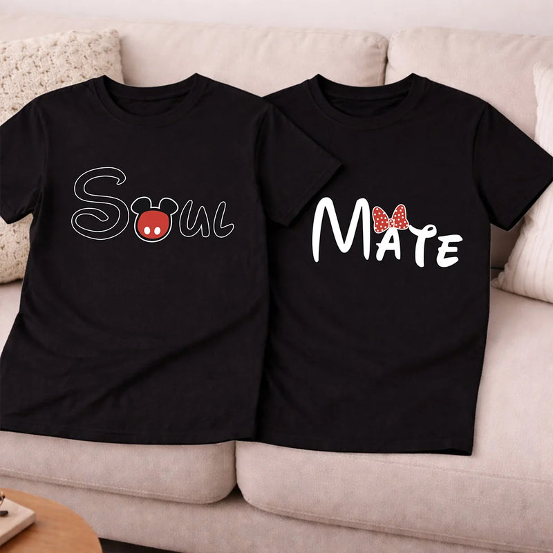 Couple Matching T-Shirts – “Soul Mate” Printed Cotton Tees for Couples