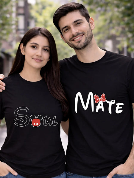 Couple Matching T-Shirts – “Soul Mate” Printed Cotton Tees for Couples