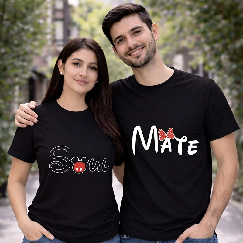 Couple Matching T-Shirts – “Soul Mate” Printed Cotton Tees for Couples