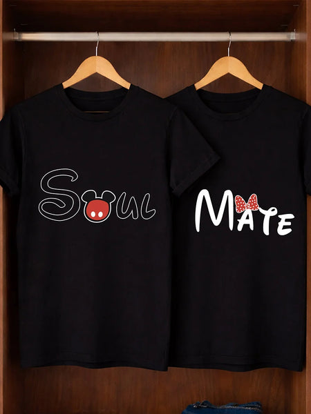 Couple Matching T-Shirts – “Soul Mate” Printed Cotton Tees for Couples