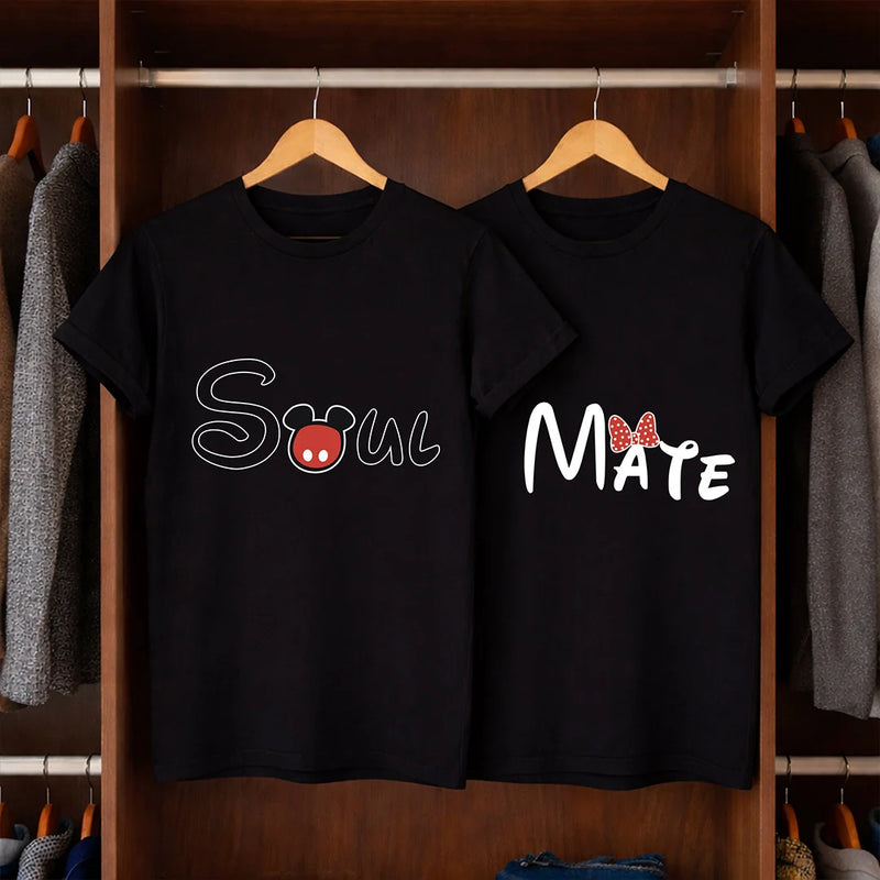 Couple Matching T-Shirts – “Soul Mate” Printed Cotton Tees for Couples