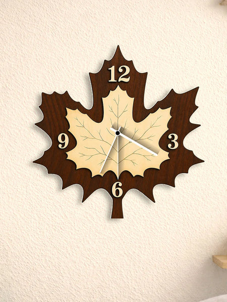 Elegant Maple Leaf Wooden Wall Clock 10