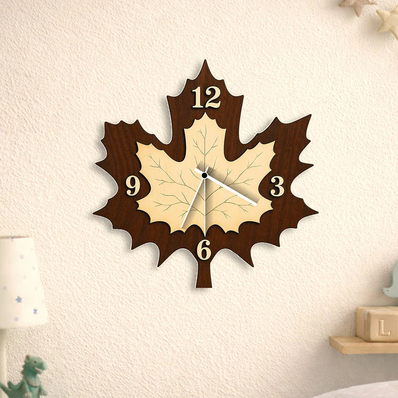 Elegant Maple Leaf Wooden Wall Clock 10