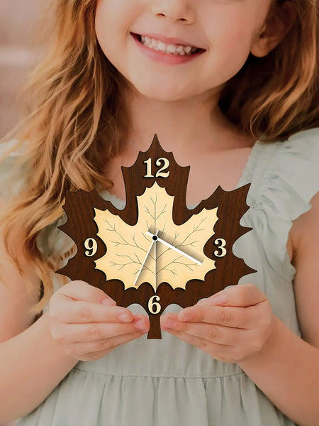 Elegant Maple Leaf Wooden Wall Clock 10