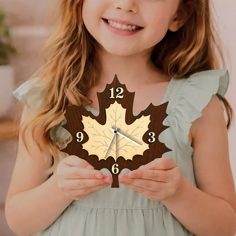 Elegant Maple Leaf Wooden Wall Clock 10