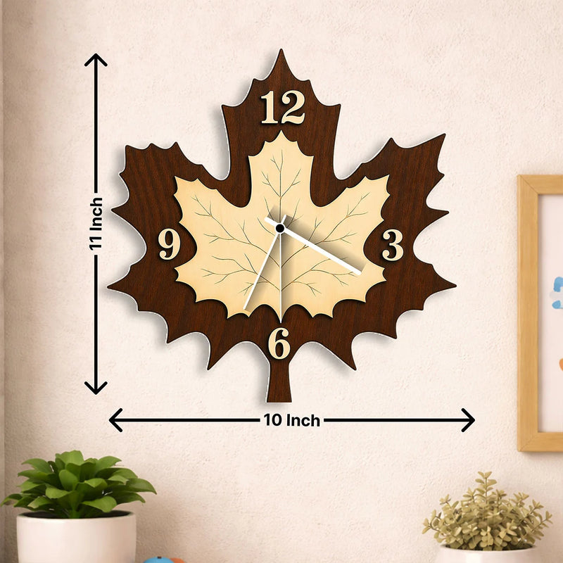 Elegant Maple Leaf Wooden Wall Clock 10