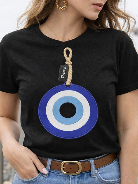 Evil Eye Protection Graphic Print Black T-Shirt
