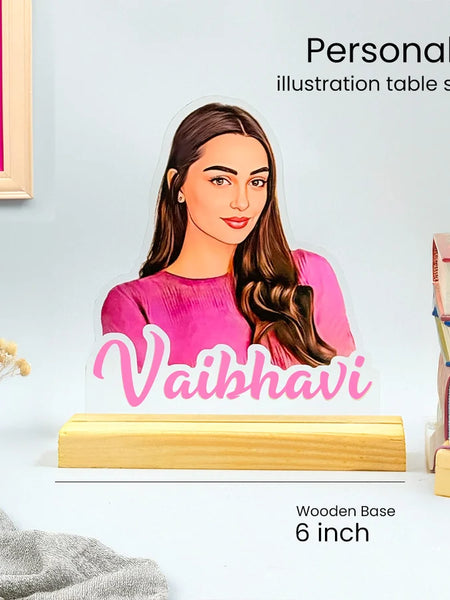 Acrylic Cutout Table Stand - Custom Text & Illustrated Photo