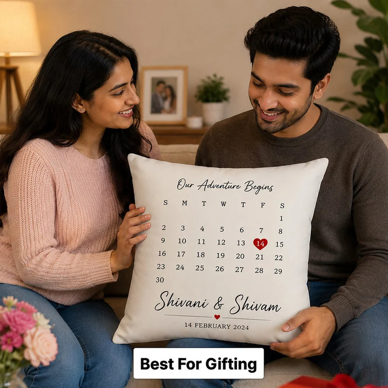 Personalized Couple Anniversary Date Cushion Cover | Custom Names & Special Date Pillow Gift for Couples - 10x10