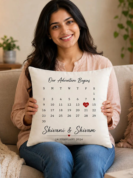 Personalized Couple Anniversary Date Cushion Cover | Custom Names & Special Date Pillow Gift for Couples - 10x10