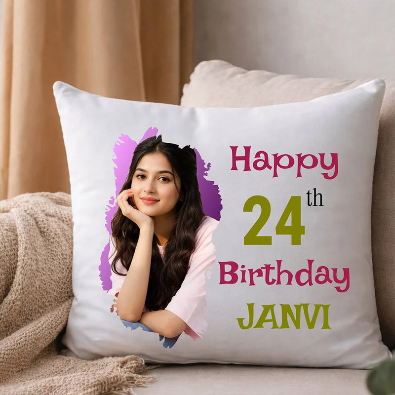 Personalized Birthday Photo Cushion for Her