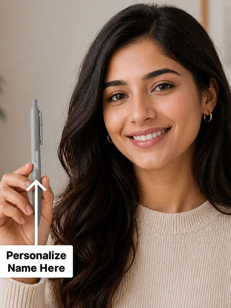 Personalized Grey Name Pen | Elegant Writing Gift for Professionals & Students