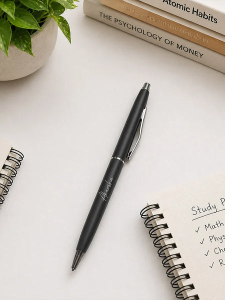 Personalized Black Pen with Silver Tip| Premium Writing Gift for Professionals