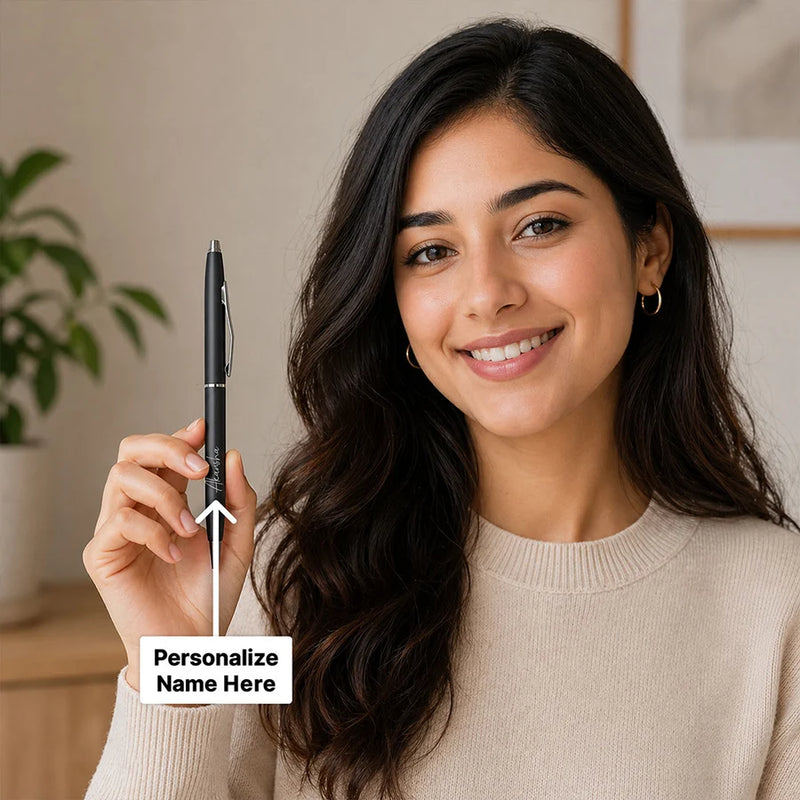 Personalized Black Pen with Silver Tip| Premium Writing Gift for Professionals