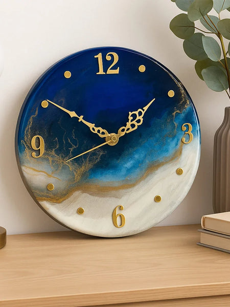 Blue & Gold Resin Wall Clock