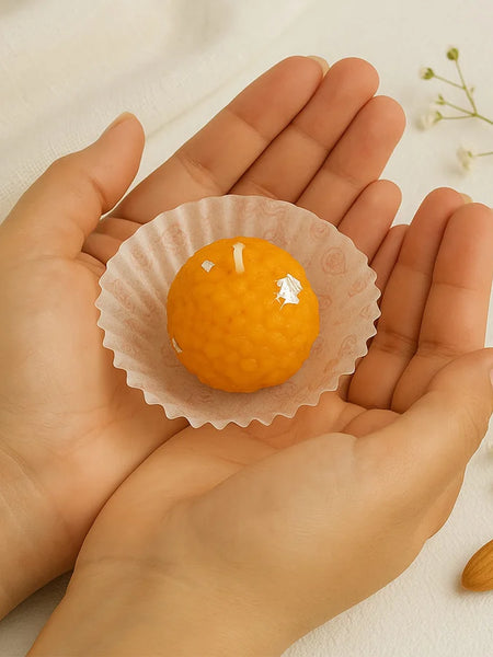 Motichoor Ladoo Shaped Candle- 4pc