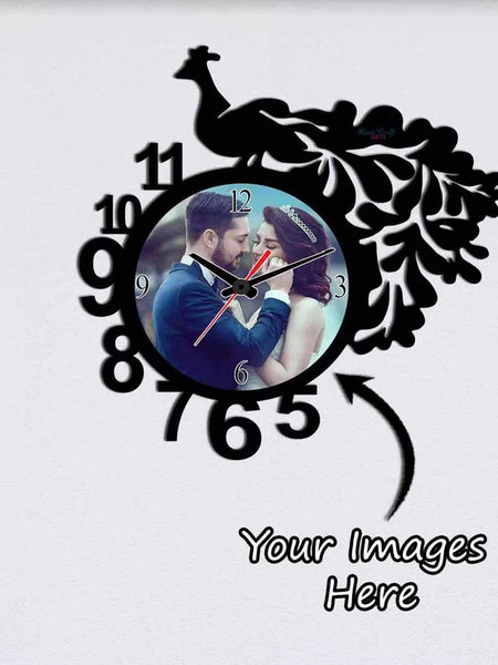 Peacock Wooden Photo Wall Clock