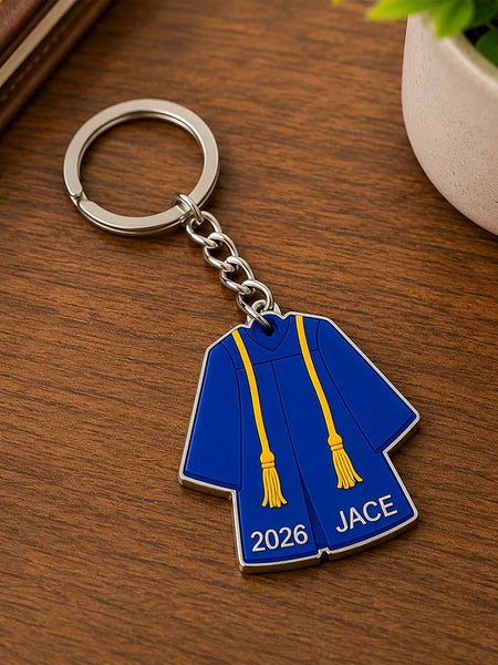 Personalized Blue Graduation Gown Acrylic Keychain 2