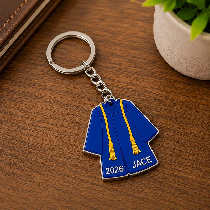 Personalized Blue Graduation Gown Acrylic Keychain 2
