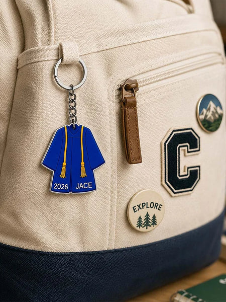 Personalized Blue Graduation Gown Acrylic Keychain 2