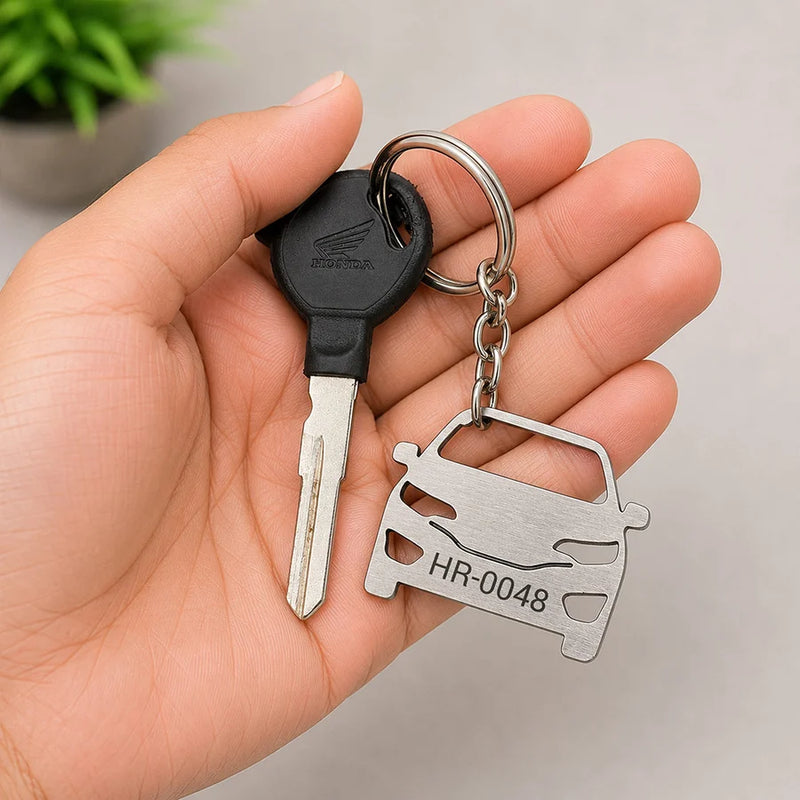 Personalized Car Shape Metal Keychain | Premium Stainless Steel Car Key Holder | Standard Size