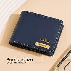 Personalized Classic Blue Leather Wallet With Name