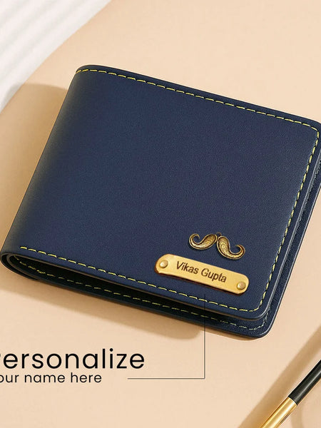 Personalized Classic Blue Leather Wallet With Name