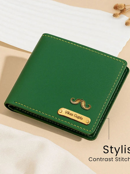 Personalized Classic Green Leather Wallet With Name
