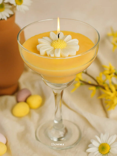 Personalised Daisy Flower Candle in Cocktail Glass