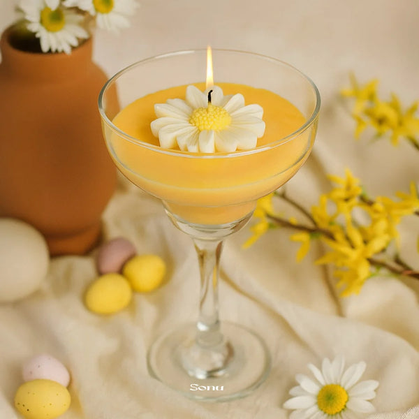 Personalised Daisy Flower Candle in Cocktail Glass