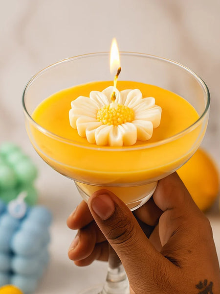 Personalised Daisy Flower Candle in Cocktail Glass