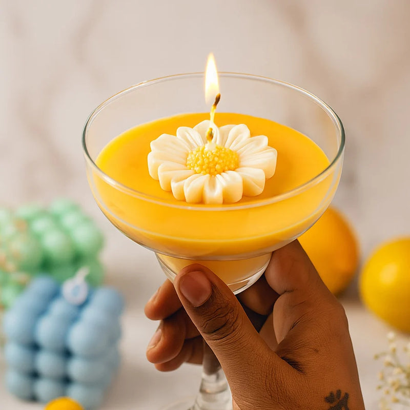 Personalised Daisy Flower Candle in Cocktail Glass