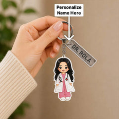 Personalized Doctor Cartoon Acrylic Keychain 2x3 Inch | Custom Name Keyring Gift for Doctors