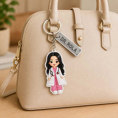 Personalized Doctor Cartoon Acrylic Keychain 2x3 Inch | Custom Name Keyring Gift for Doctors