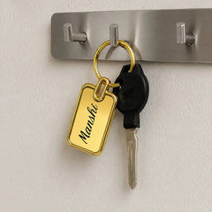 Personalized Gold Metal Rectangle Keychain 5x2 CM | Premium Stainless Steel Gold Key Ring