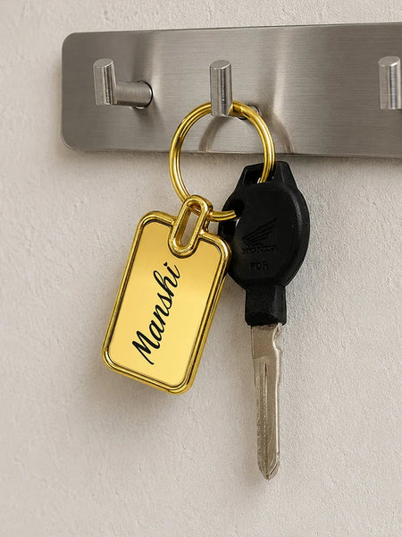 Personalized Gold Metal Rectangle Keychain 5x2 CM | Premium Stainless Steel Gold Key Ring